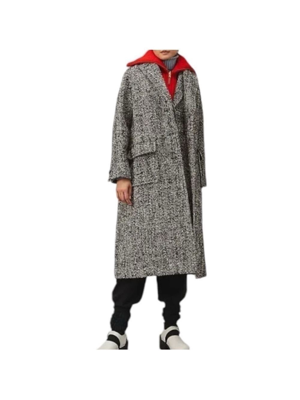 Tory Burch Women's Oversized Tweed Coat Grey Black White Sz 10 oversized